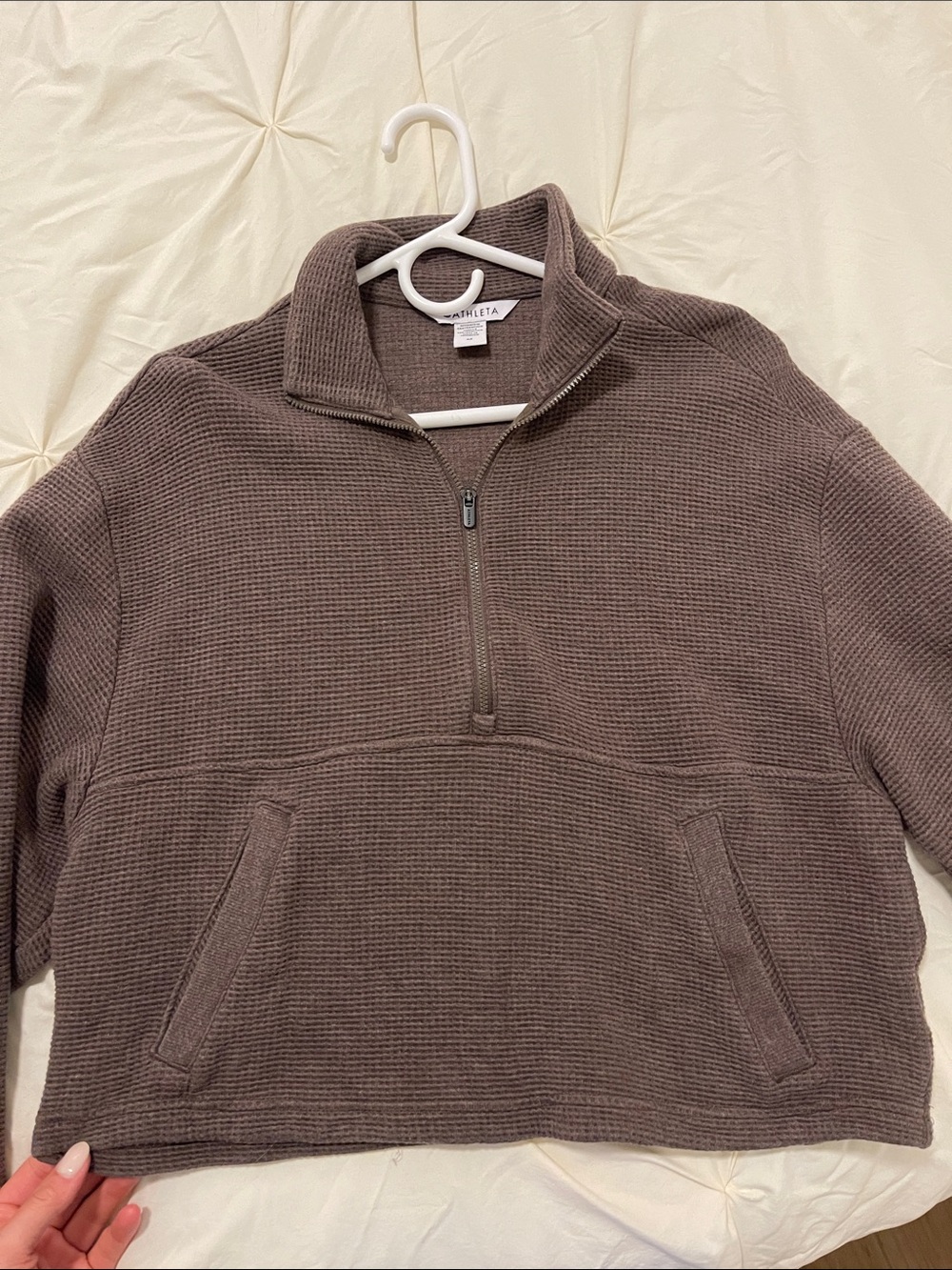 Athleta Half-Zip Waffle Knit Pullover - Brown